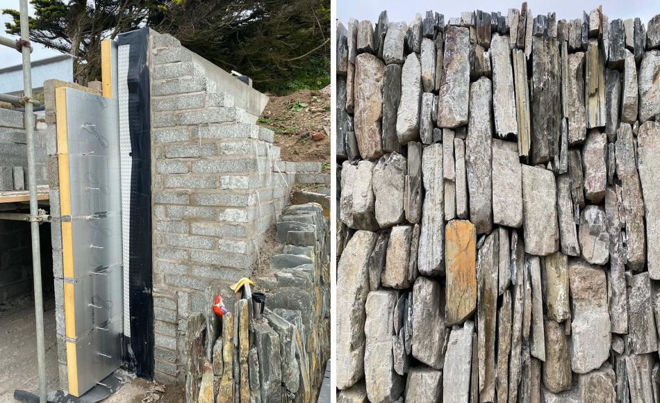 Layers of the summerhouse construction are exposed as the structure is built into the hillside