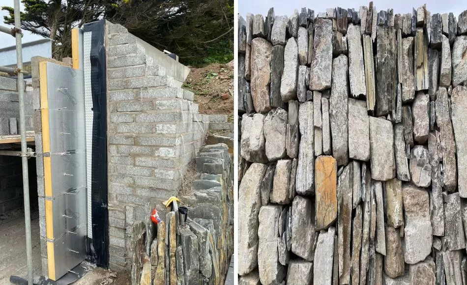 Layers of the summerhouse construction are exposed as the structure is built into the hillside