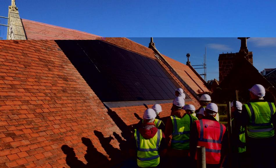 Inline roof solar PV installation.