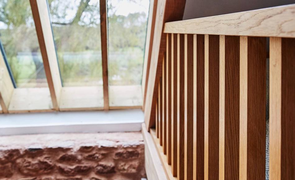 Patent glazing and oak balustrade.