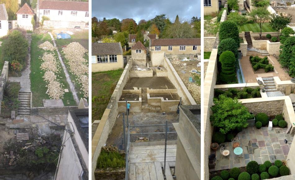 Gardens before, during and after works completed