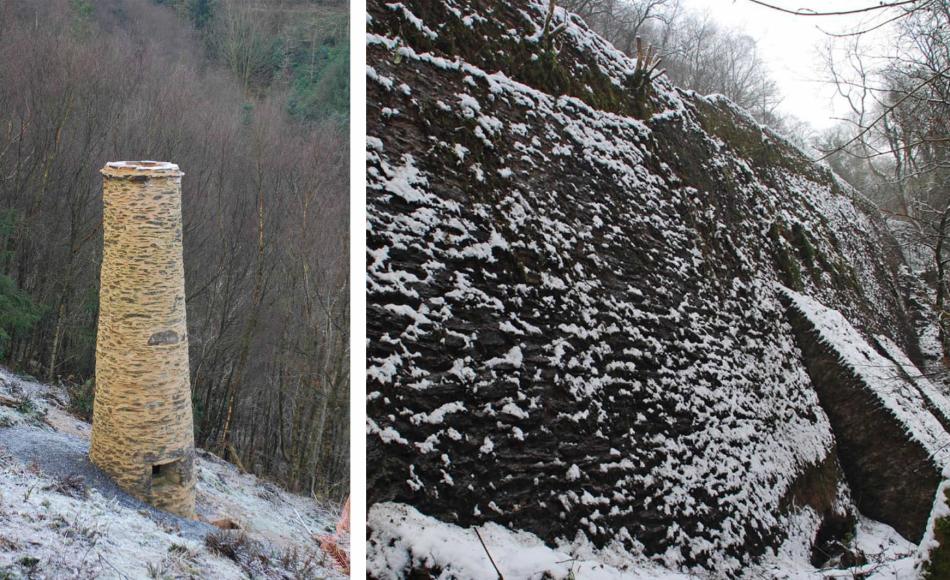 The Bearland Chimney located on a steeply sloping and inaccessible site, and the substantial revetment wall