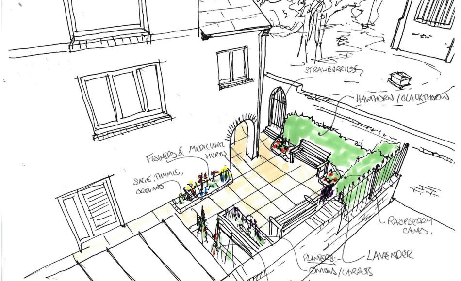 Plans for a new almshouse development in Taunton incorporate several spaces for planting, where previously there was none
