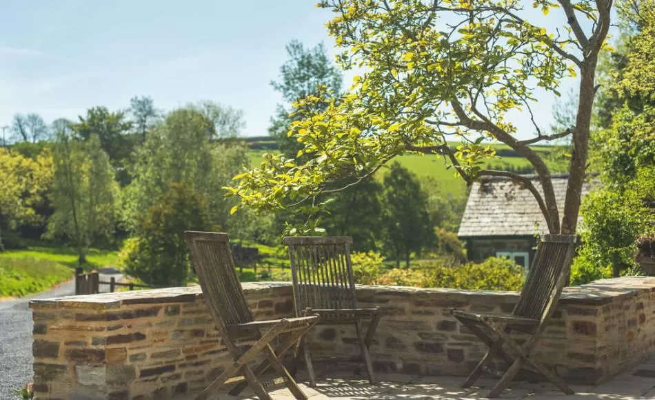 The terrace outside the games room with views of Exmoor