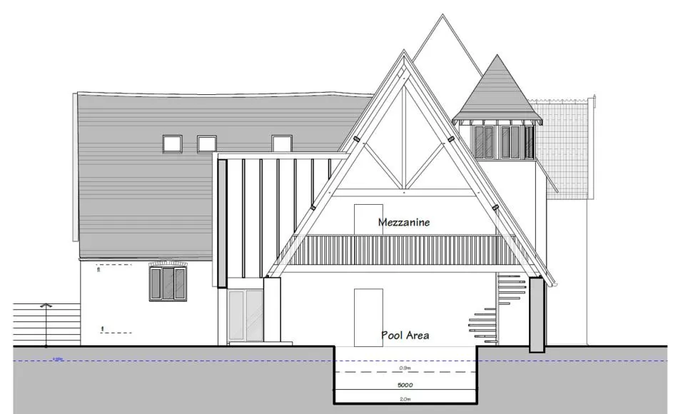 Section through proposed new indoor pool