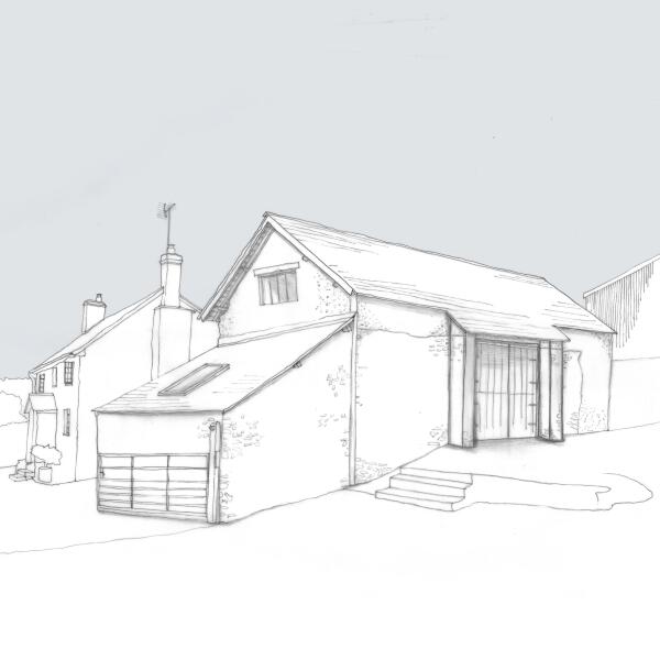 1361 Architects barn conversion extension Devon sketch view 1 Custom