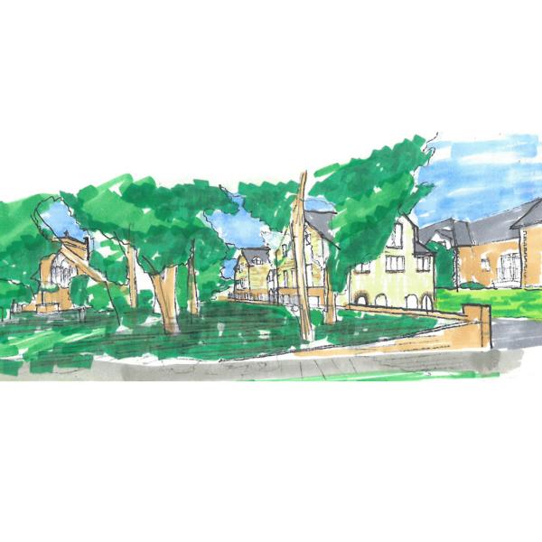 Corfield almshouse south west sketch of churchyard