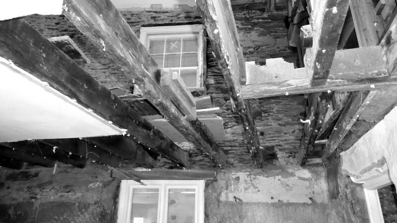 Mill House conservation rotted floors before bw
