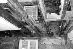 Mill House conservation rotted floors before bw