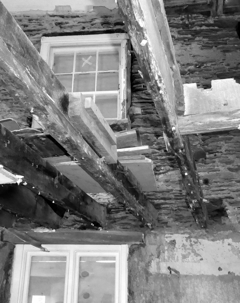 Mill House conservation rotted floors before bw