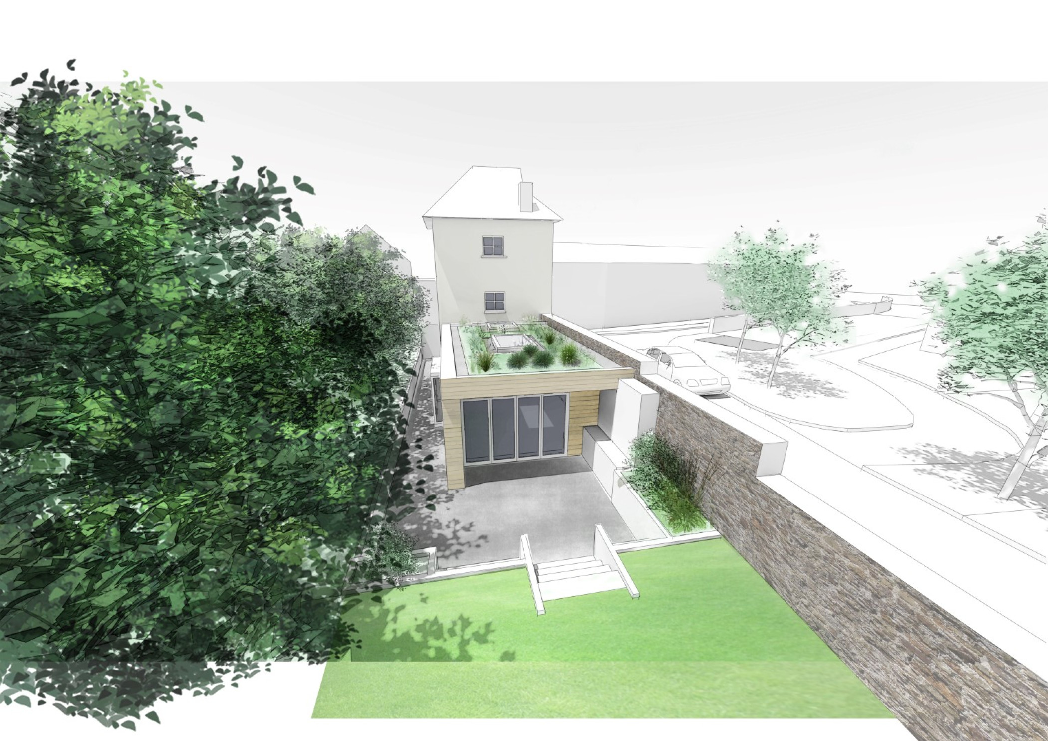 1135 Grade 2 listed house architects modern extension scene 1