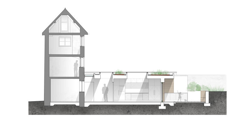 1135 Grade 2 listed house architects modern extension section interior