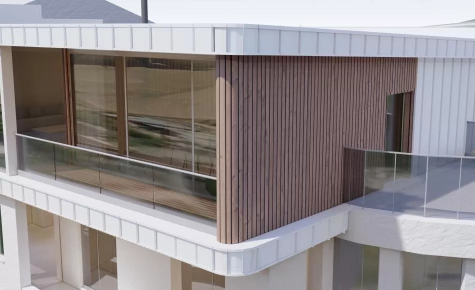 Standing seam metal cladding to the first floor extension will be low maintenance while creating a bold contemporary form