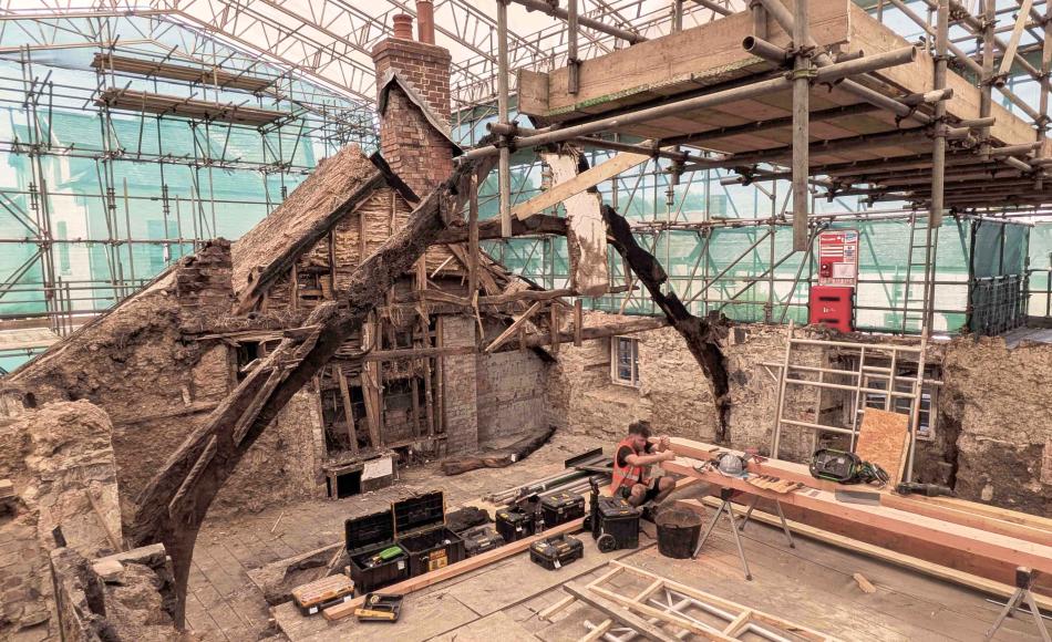 As much historic material as possible is being retained, including this truss which dates from the 1400s